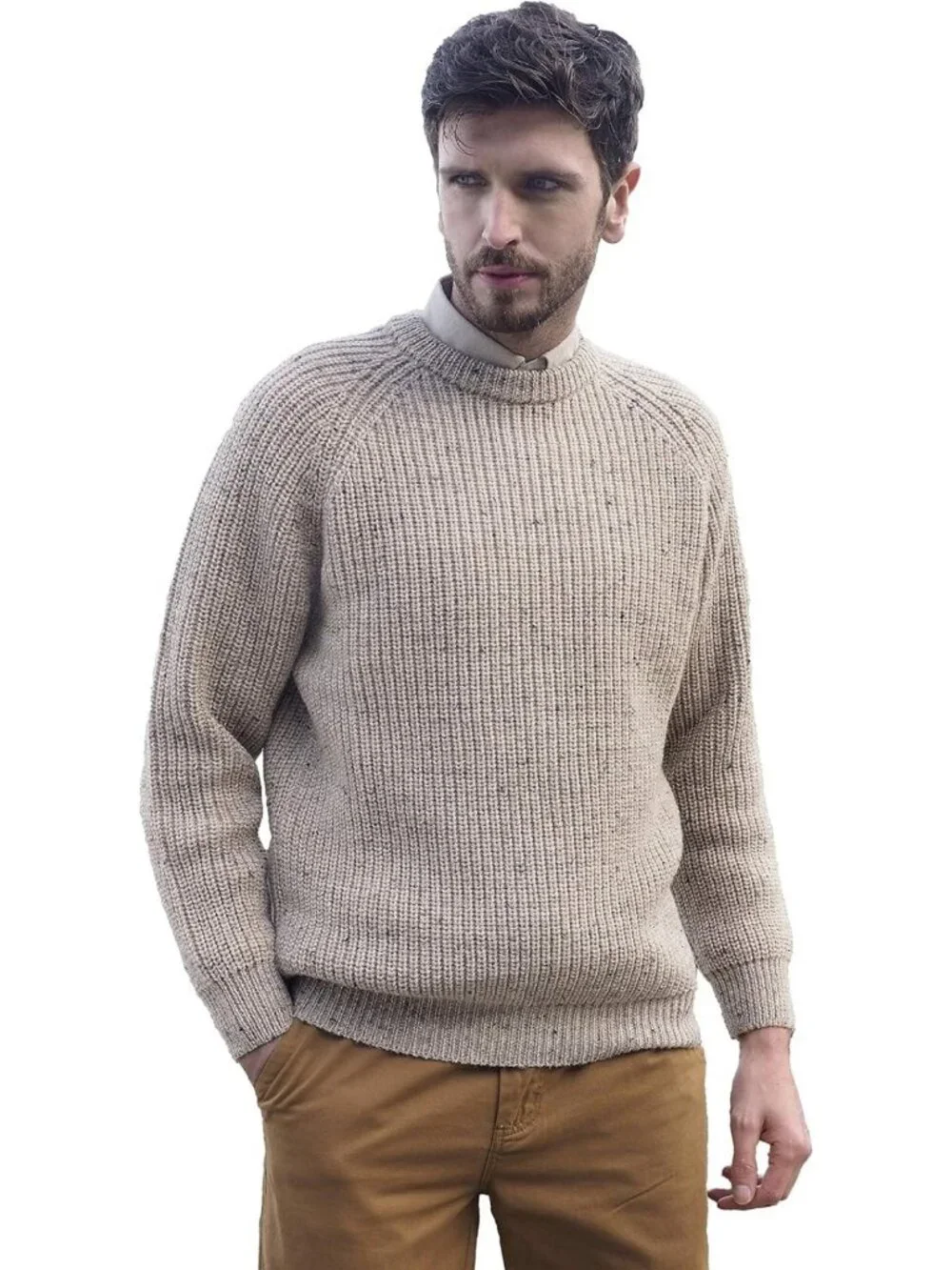 Cozy Irish Fisherman Rib Stitch Wool Sweater for Men - Classic Knit Style